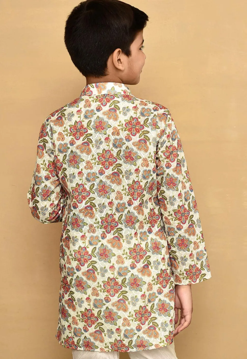 Printed Cotton Kurta in Off White