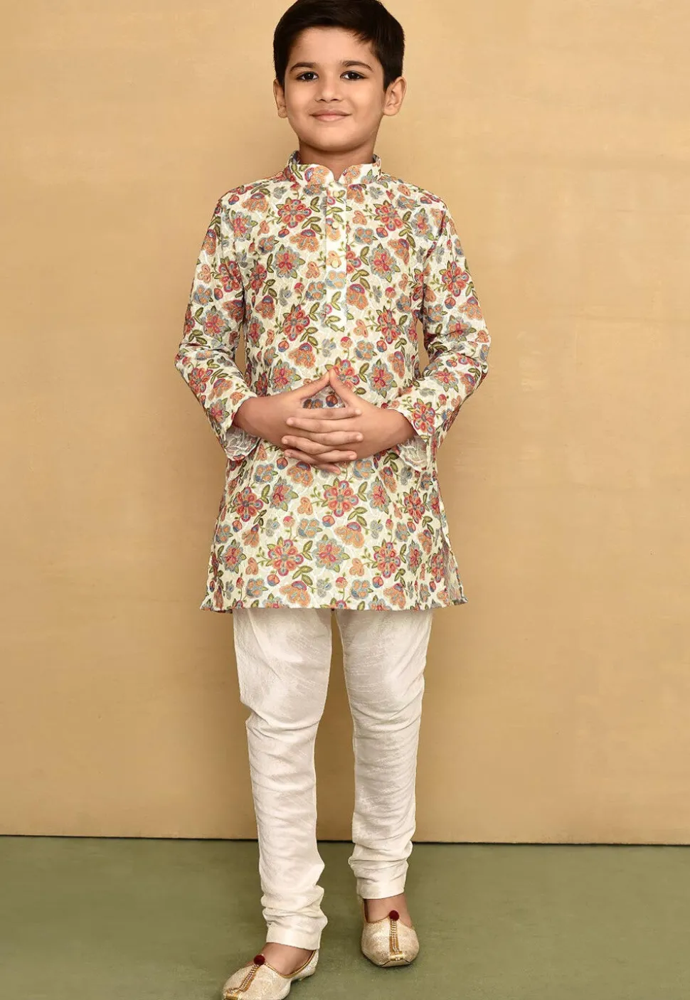 Printed Cotton Kurta in Off White