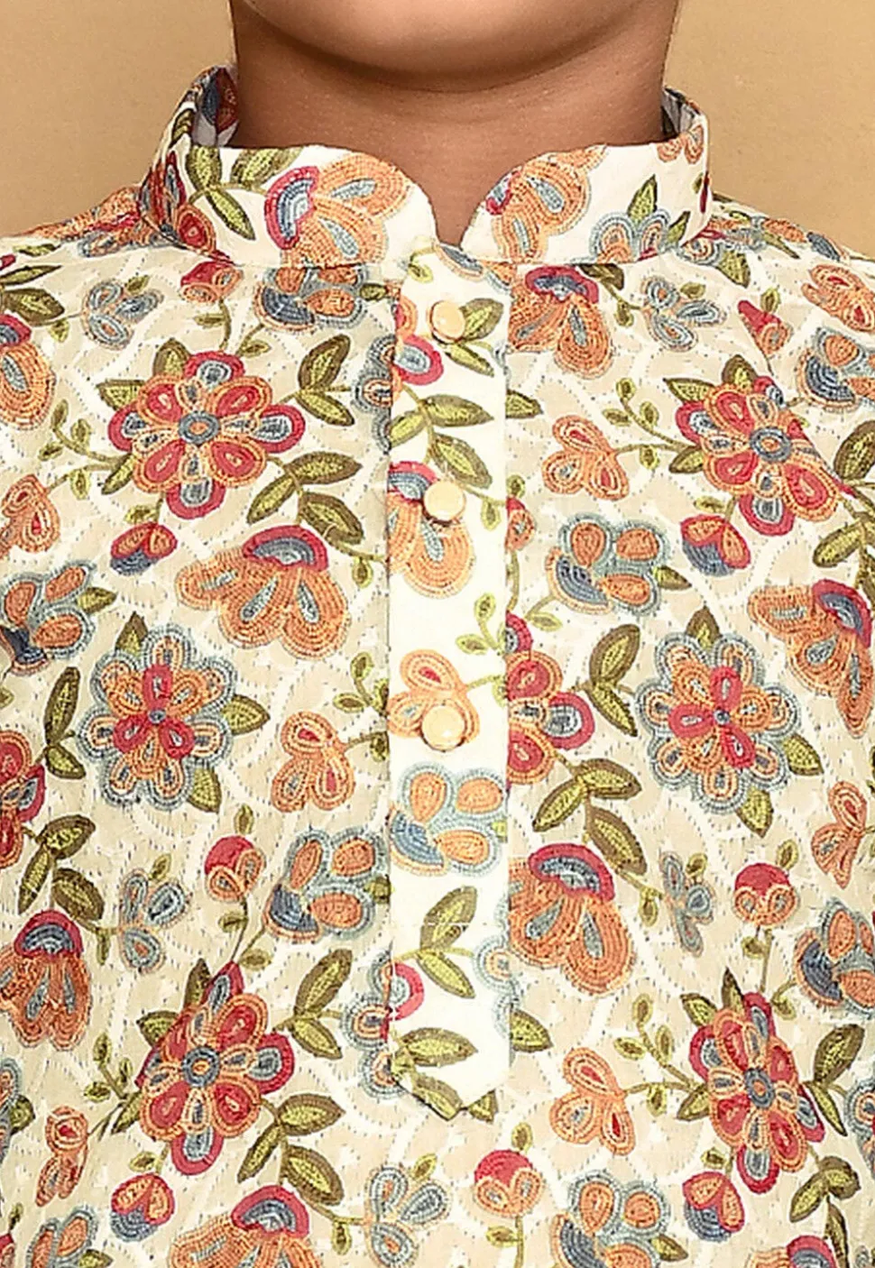 Printed Cotton Kurta in Off White