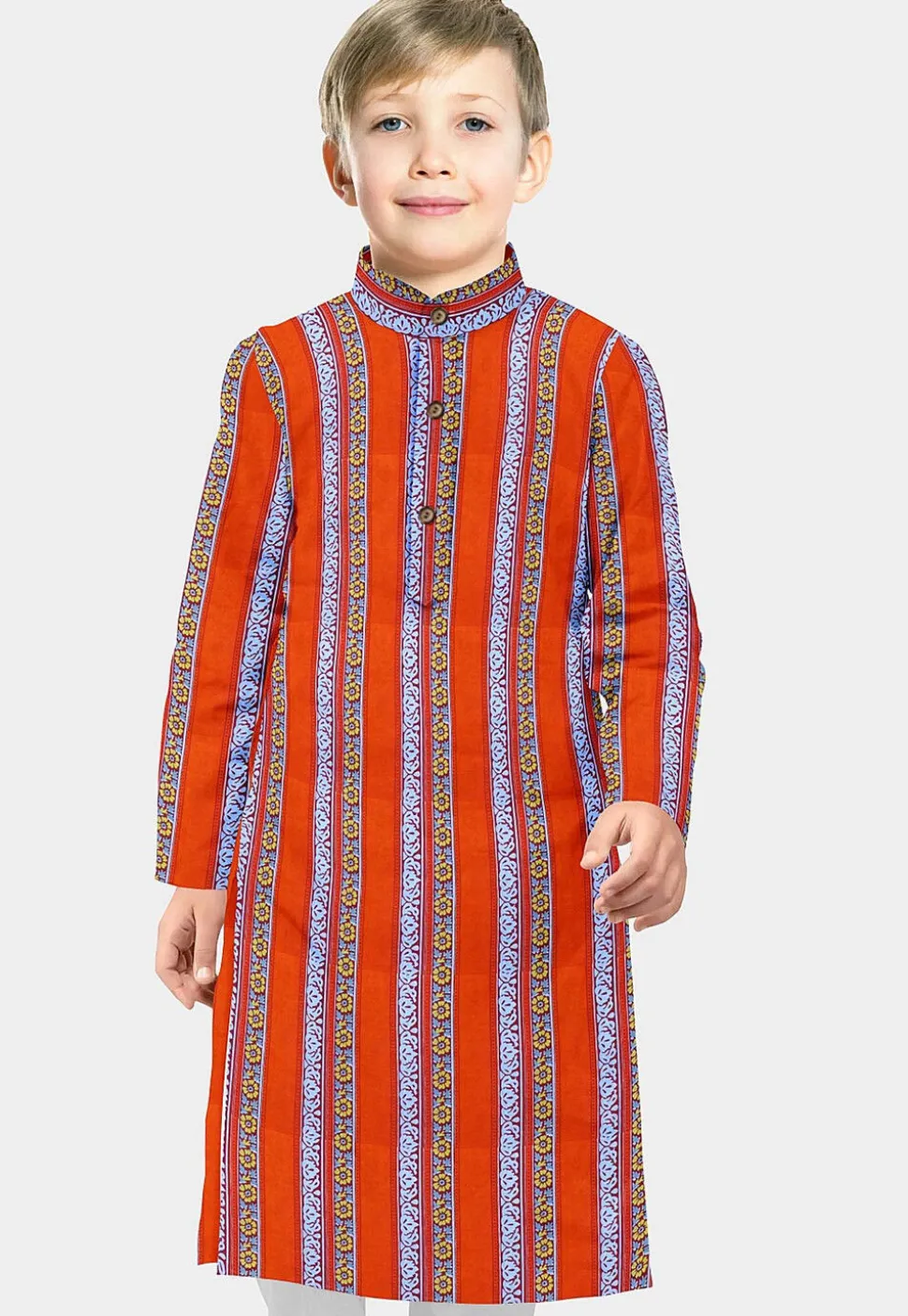 Printed Cotton Kurta in Orange
