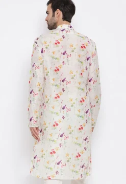 Printed Cotton Kurta in Off White