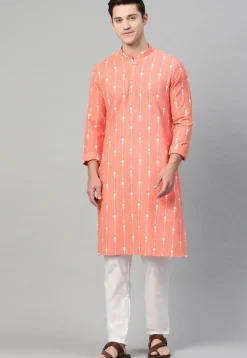 Printed Cotton Kurta in Peach