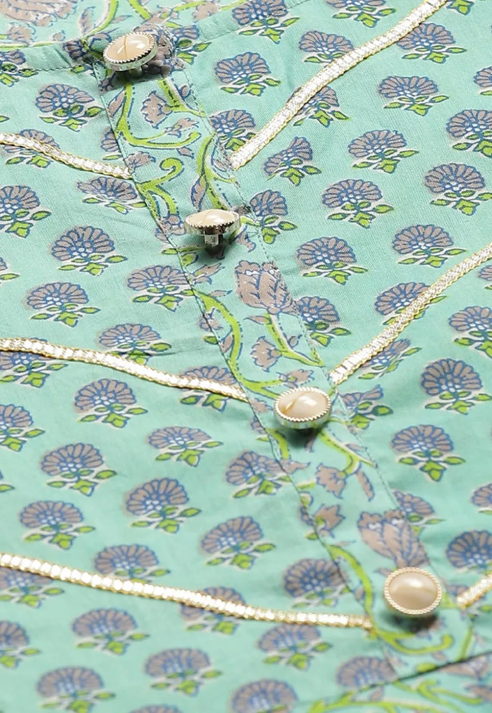 Printed Cotton Kurta in Sea Green