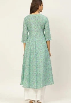 Printed Cotton Kurta in Sea Green