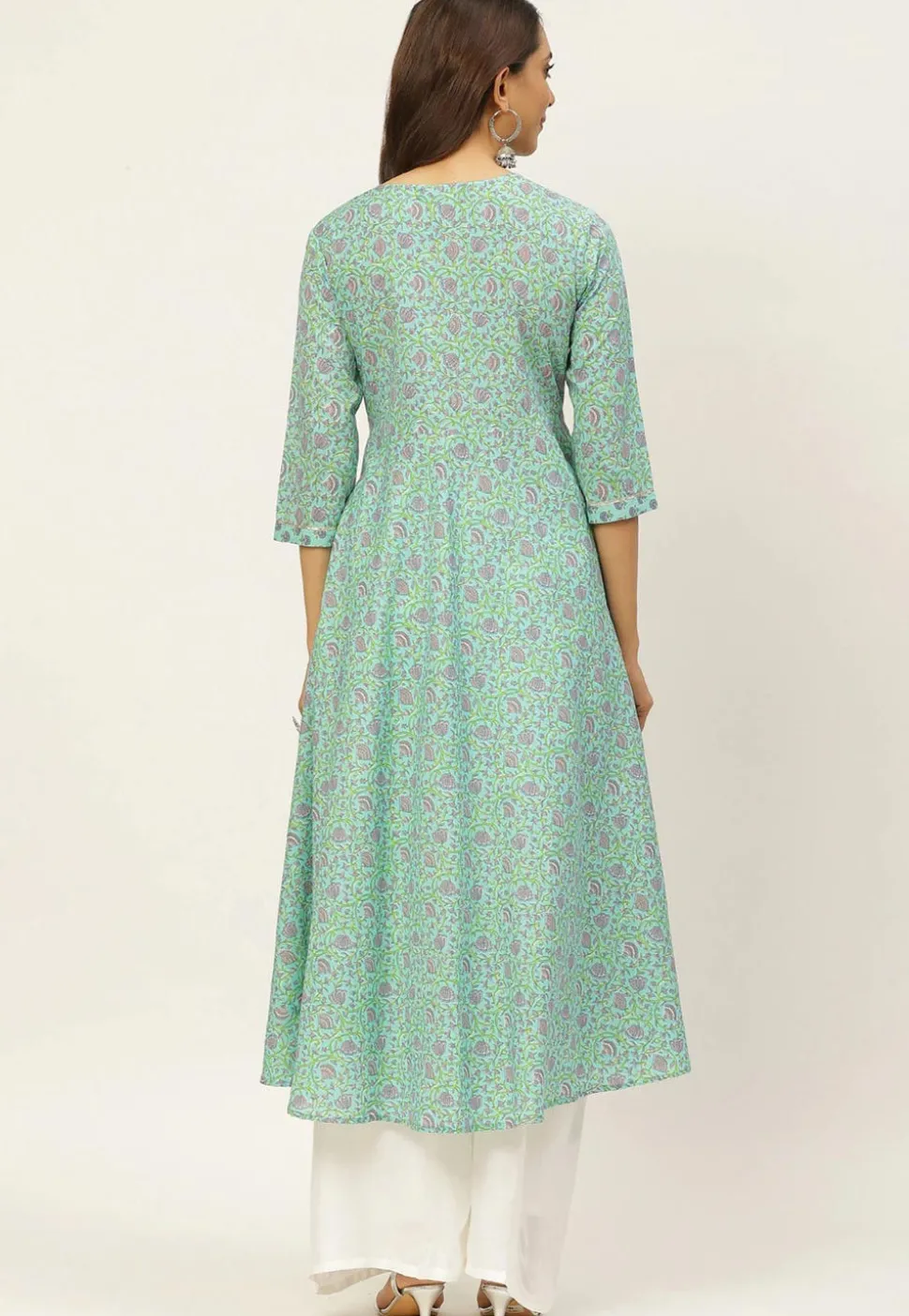 Printed Cotton Kurta in Sea Green