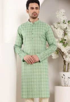Printed Cotton Kurta in Sea Green