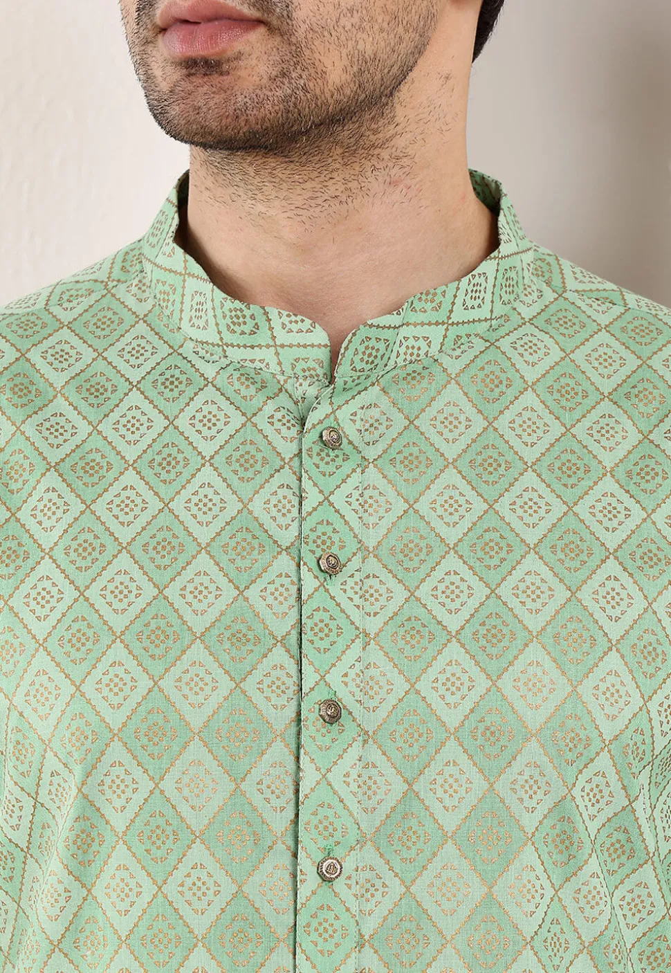 Printed Cotton Kurta in Sea Green
