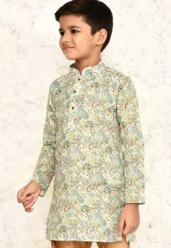 Printed Cotton Kurta in White