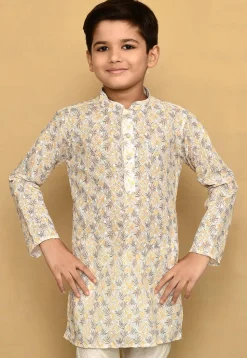 Printed Cotton Kurta in White