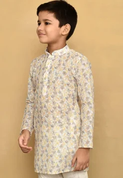 Printed Cotton Kurta in White