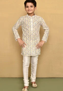 Printed Cotton Kurta in White