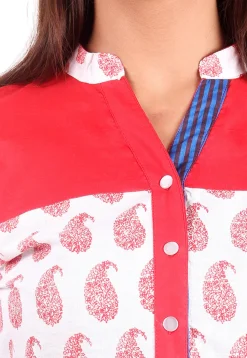 Printed Cotton Kurta in White and Multicolor