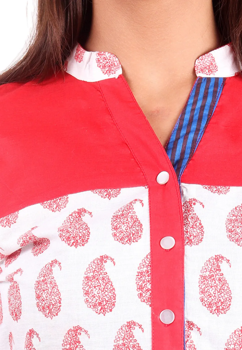Printed Cotton Kurta in White and Multicolor
