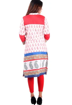 Printed Cotton Kurta in White and Multicolor