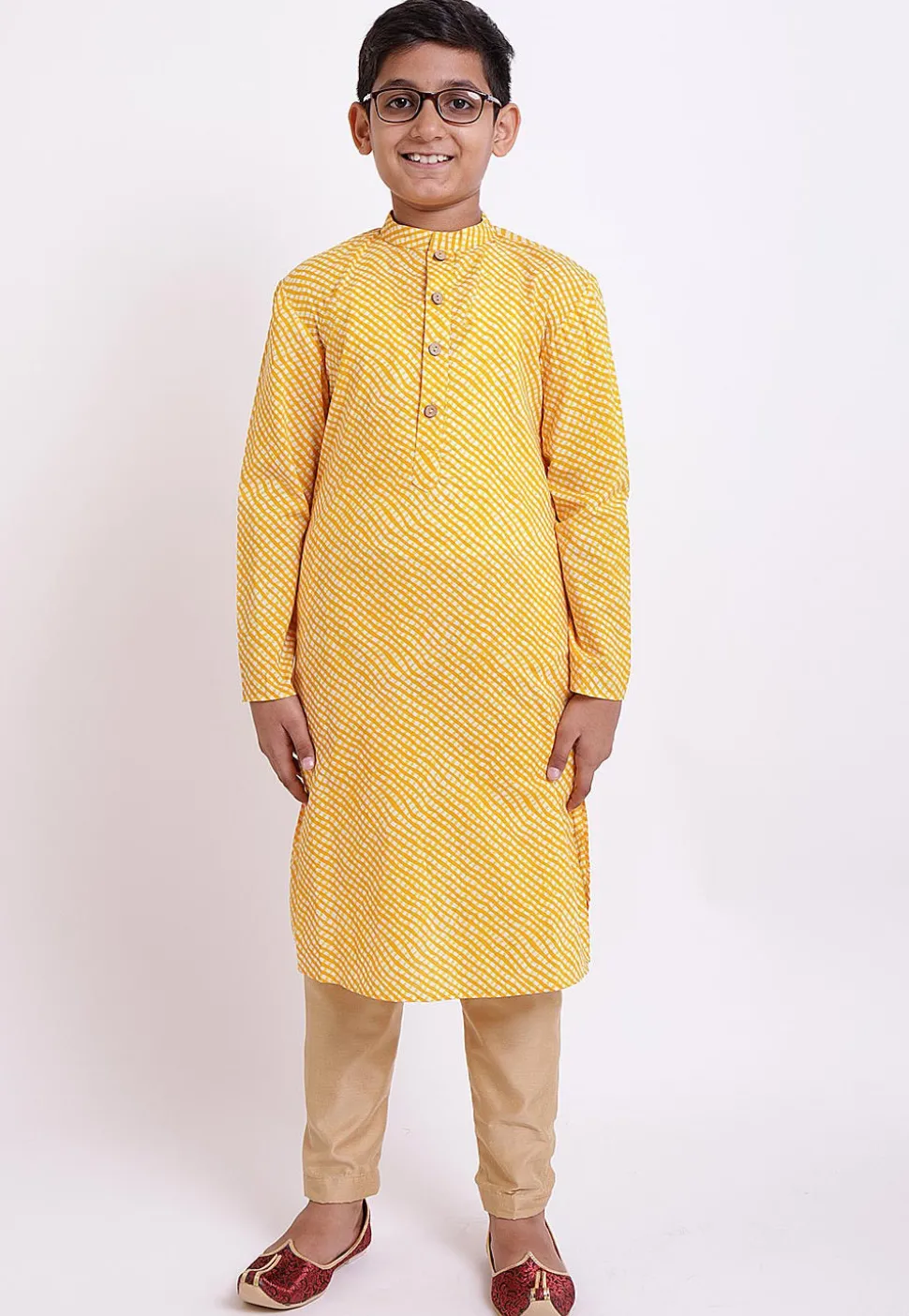 Printed Cotton Kurta in Yellow