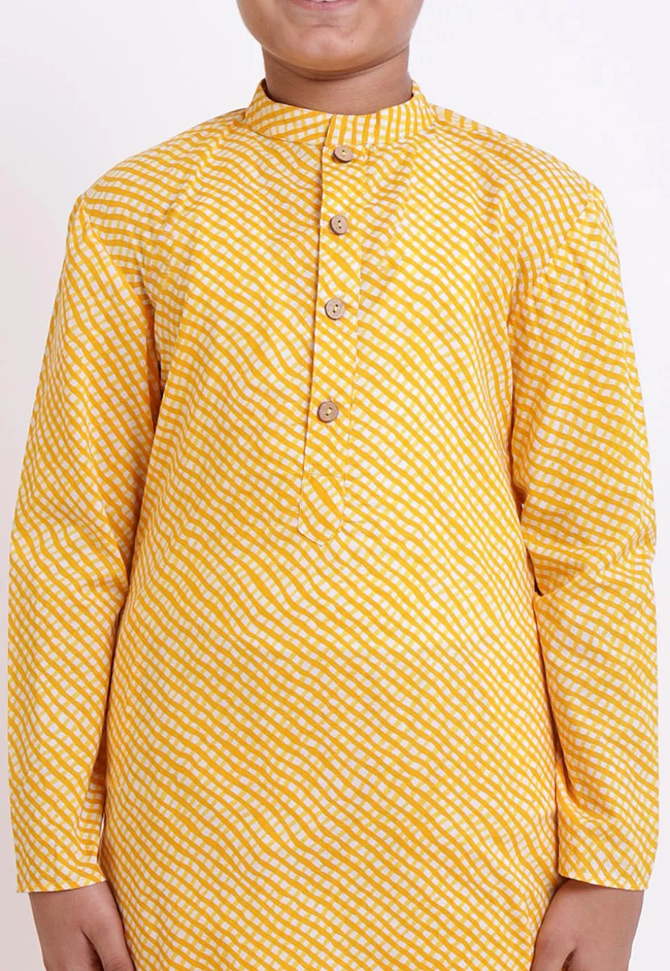 Printed Cotton Kurta in Yellow