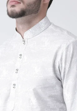 Printed Cotton Kurta Pajama in White