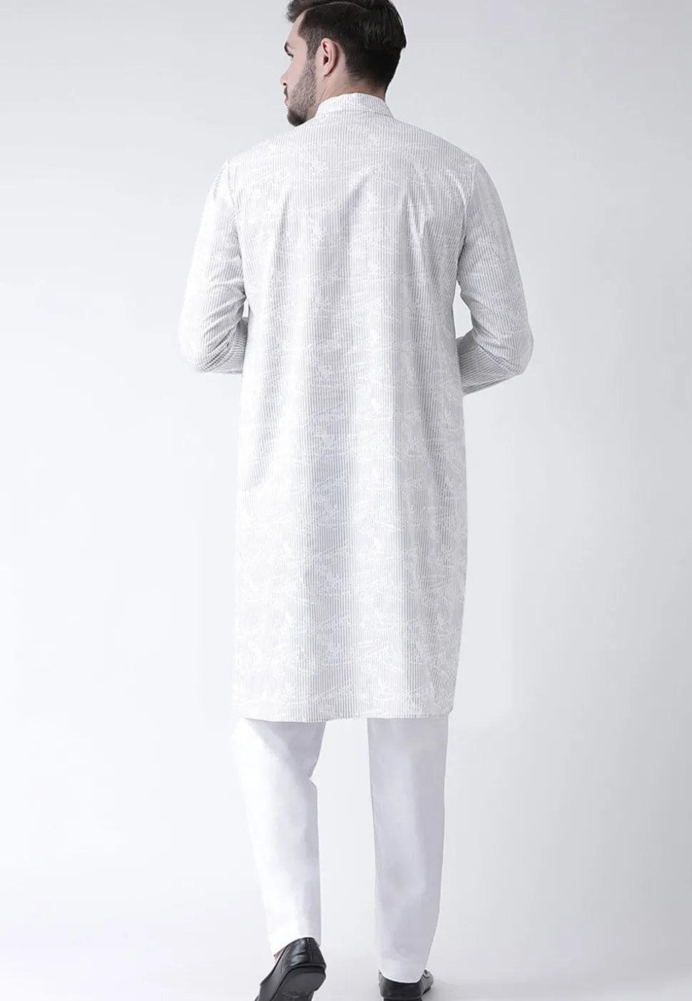 Printed Cotton Kurta Pajama in White