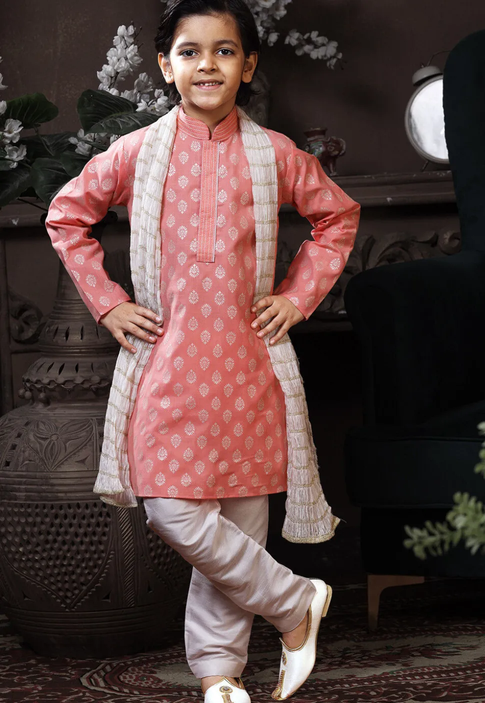 Printed Cotton Kurta Set in Pink