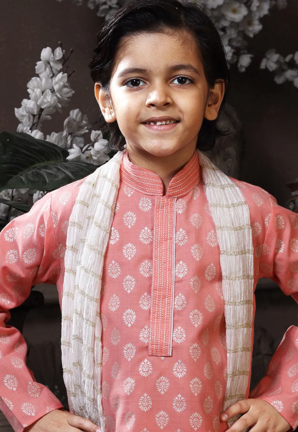 Printed Cotton Kurta Set in Pink