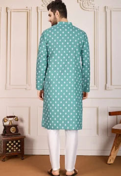 Printed Cotton Kurta Set in Sea Green