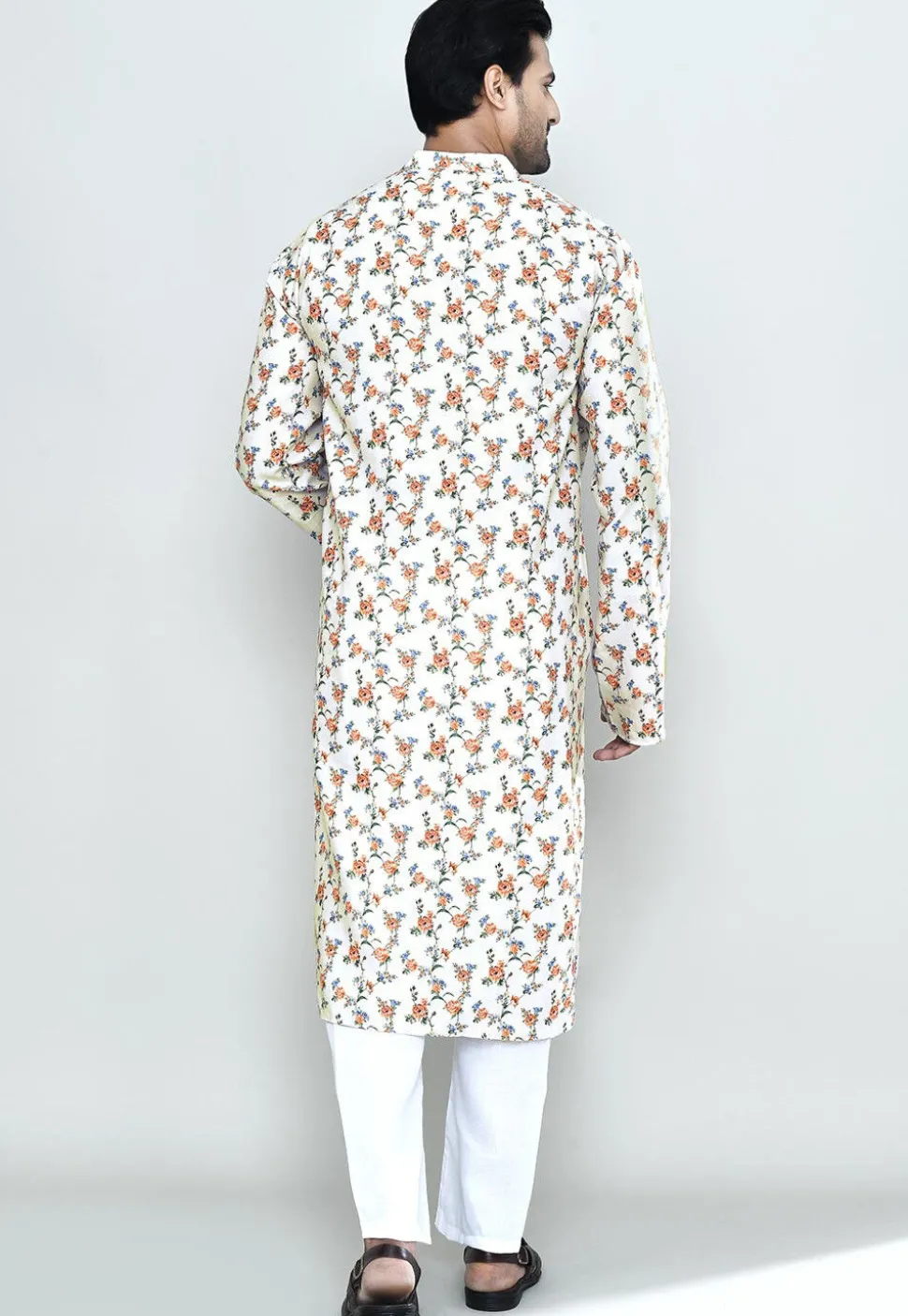 Printed Cotton Kurta Set in Off White