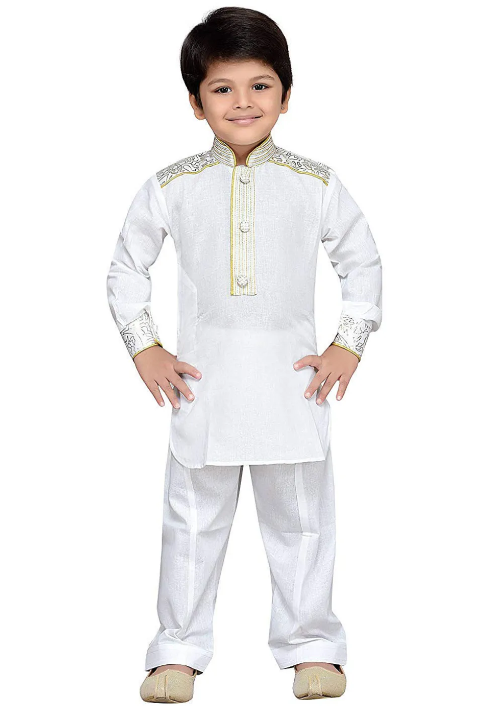 Printed Cotton Kurta Set in White