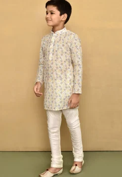 Printed Cotton Kurta Set in White