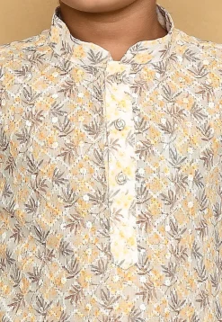Printed Cotton Kurta Set in White
