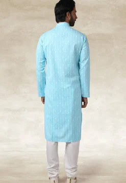 Printed Cotton Kurta Set in Light Blue