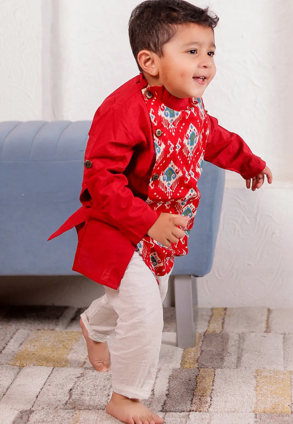 Printed Cotton Kurta Set in Red