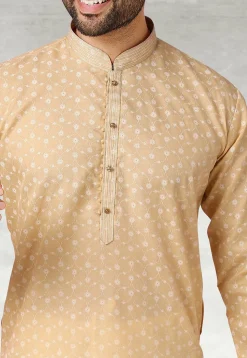 Printed Cotton Kurta Set in Beige
