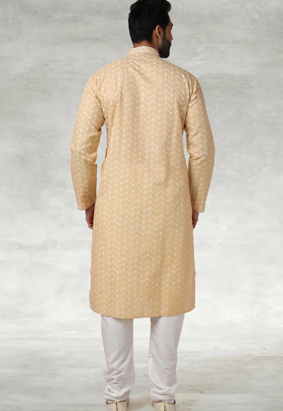 Printed Cotton Kurta Set in Beige