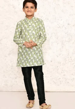 Printed Cotton Kurta Set in Off White