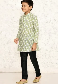 Printed Cotton Kurta Set in Off White