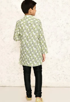 Printed Cotton Kurta Set in Off White