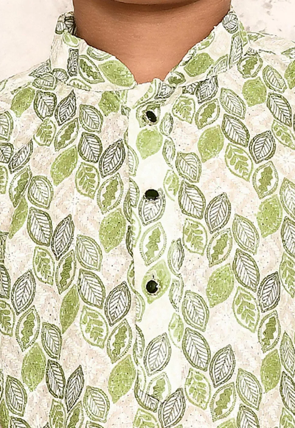Printed Cotton Kurta Set in Off White
