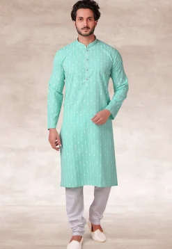 Printed Cotton Kurta Set in Light Blue