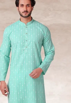 Printed Cotton Kurta Set in Light Blue