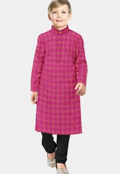 Printed Cotton Kurta Set in Fuchsia