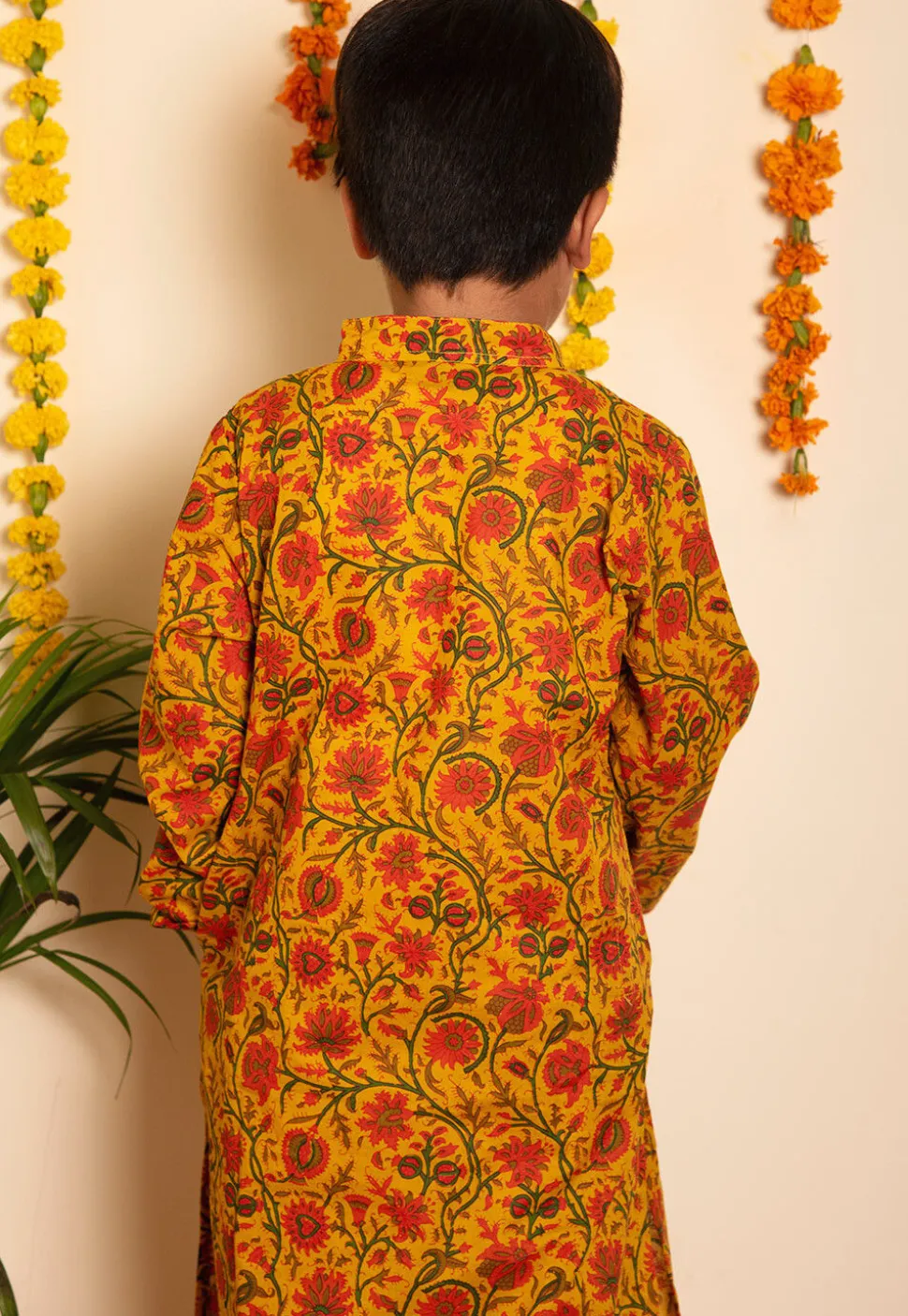Printed Cotton Kurta Set in Mustard