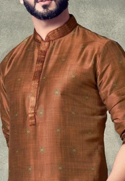 Printed Cotton Kurta Set in Rust