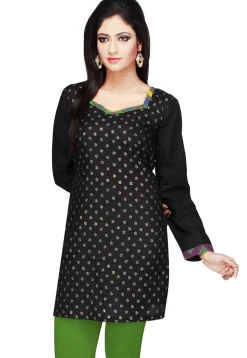 Printed Cotton Kurti in Black