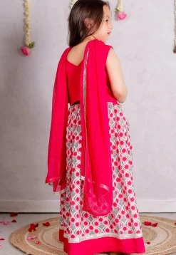 Printed Cotton Lehenga in Off White