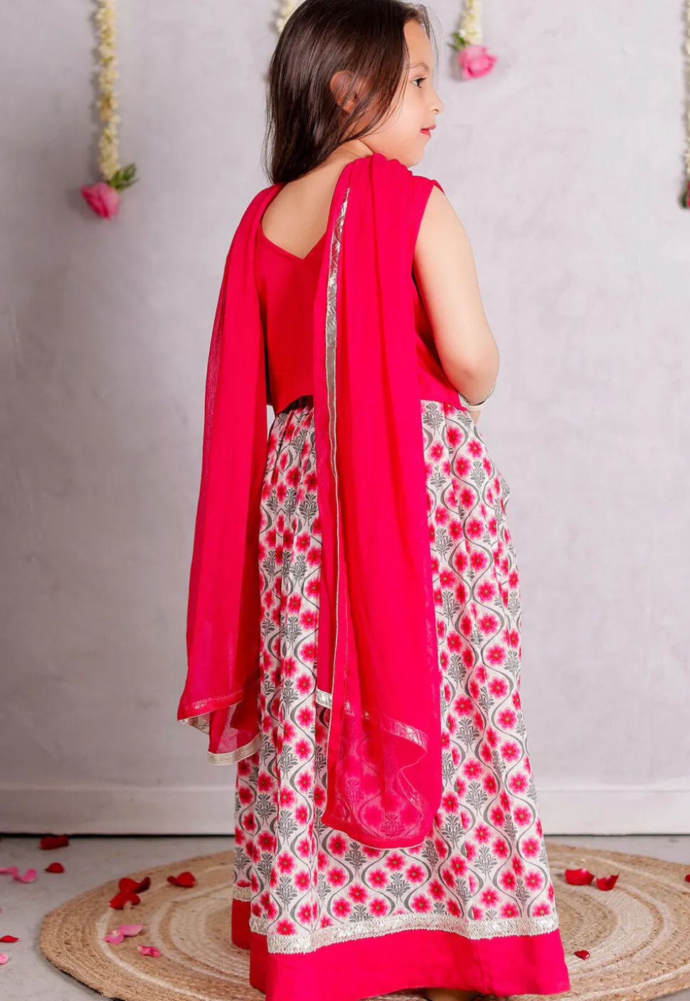 Printed Cotton Lehenga in Off White