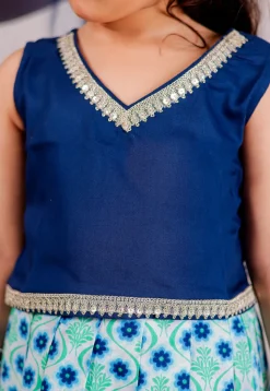 Printed Cotton Lehenga in Off White