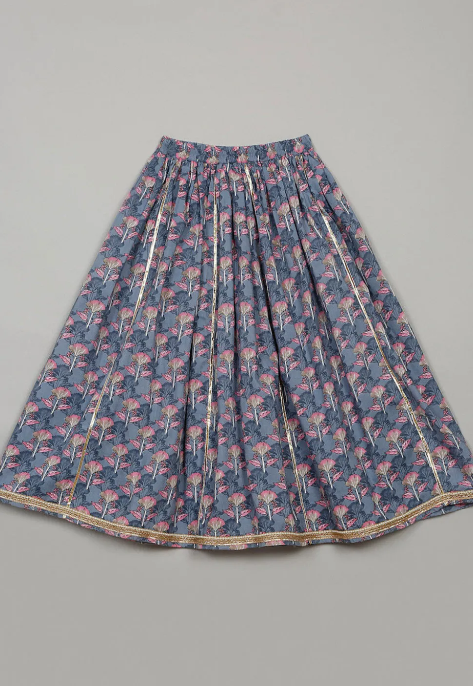 Printed Cotton Lehenga in Grey