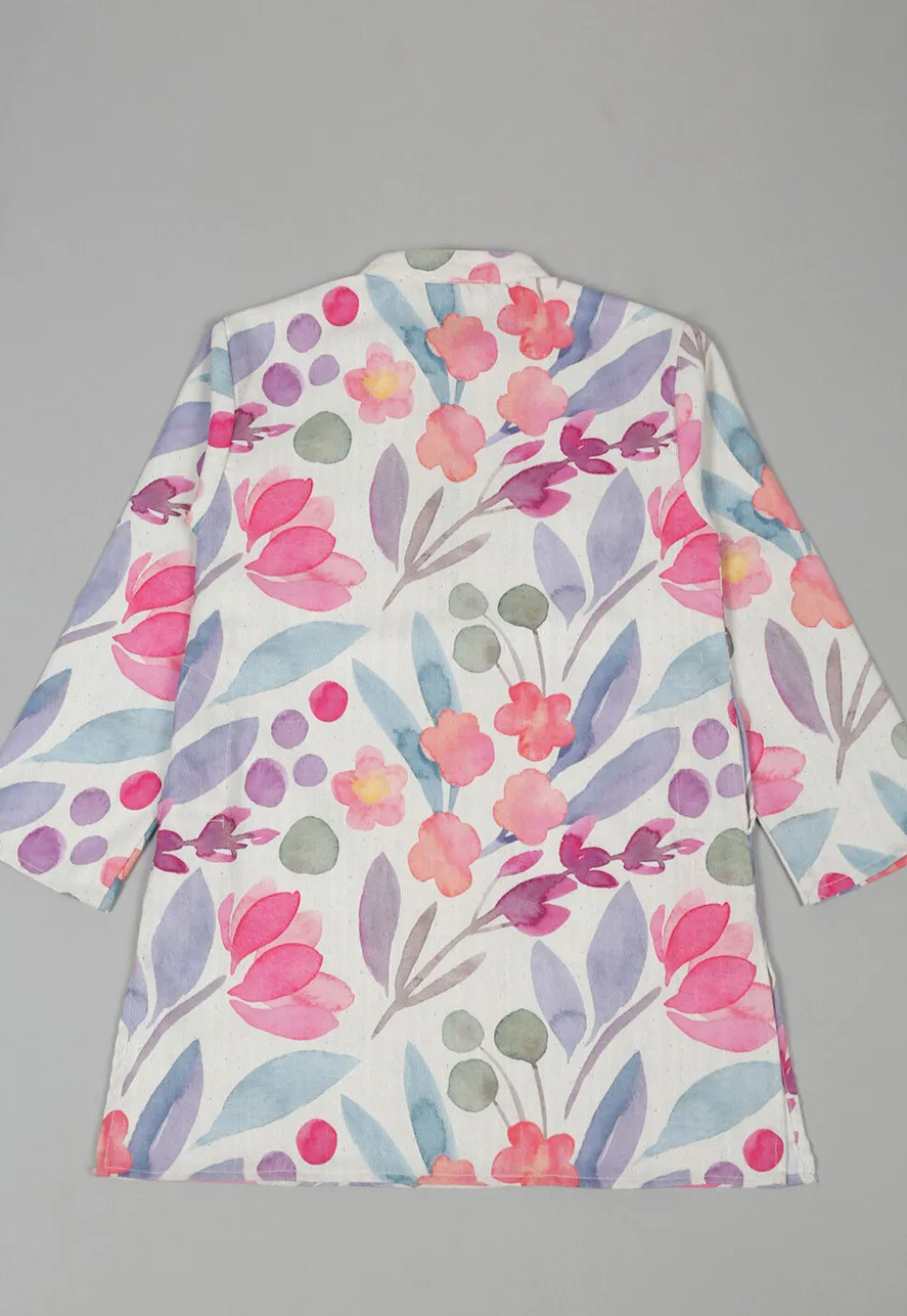 Printed Cotton Linen Kurta Set in Off White