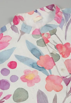 Printed Cotton Linen Kurta Set in Off White