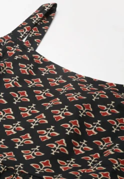 Printed Cotton Midi Dress in Black